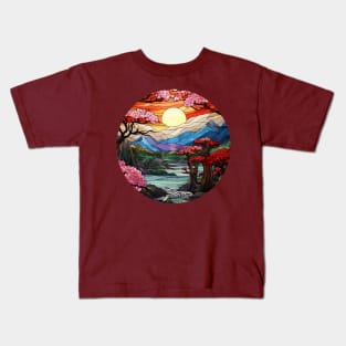 Blue Mountain Sakura Blossoms Kids T-Shirt